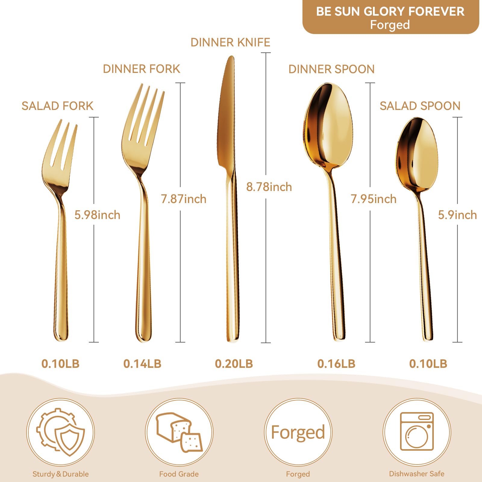 Ovales Verspiegelt Gold 30-teiliges Besteck Set, Besteckset aus Geschmiedetem Edelstahl Mit Europäischem Design, Modernes, Spülmaschinenfest, Cutlery Set für 6 Personen