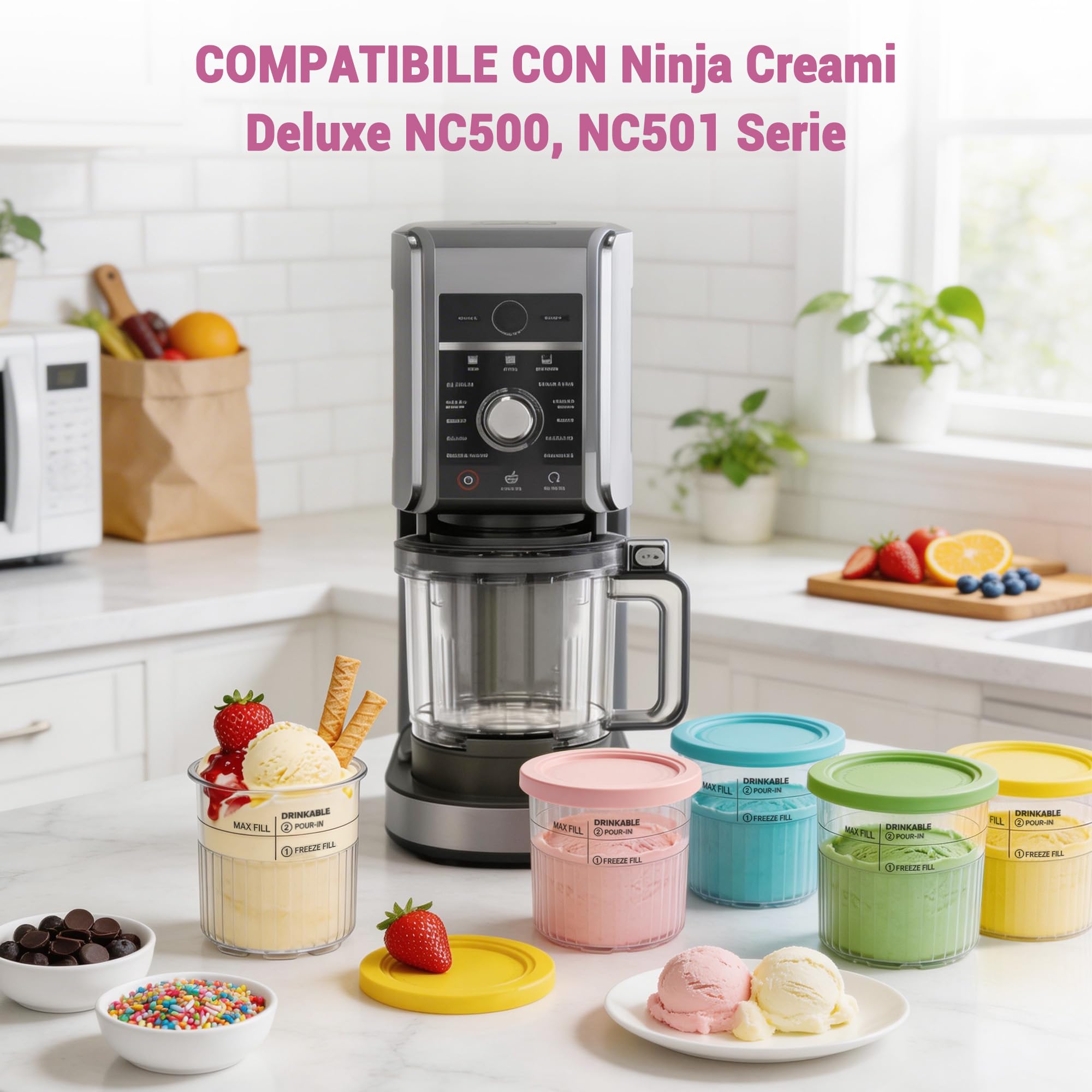 4 contenitori per Ninja Creami Deluxe Pints - Accessori per Ninja Creami NC501 serie NC500, senza BPA, compatibile con Ninja Creami Deluxe Pints e coperchi