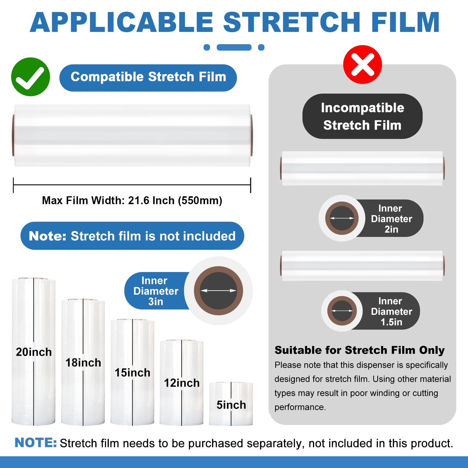 Distributeur De Film Étirable avec Coupe-Film, Machine Demballage De Film Étirable De Table De 35 Cm (13,78 Pouces), Machine Demballage Industrielle Et Commerciale 21.65 inch
