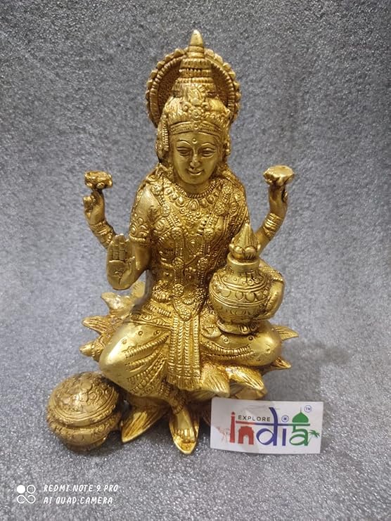 Buy EXPLORE India Brass Lakshmi Statue Dhandevi Sitting on Lotus with