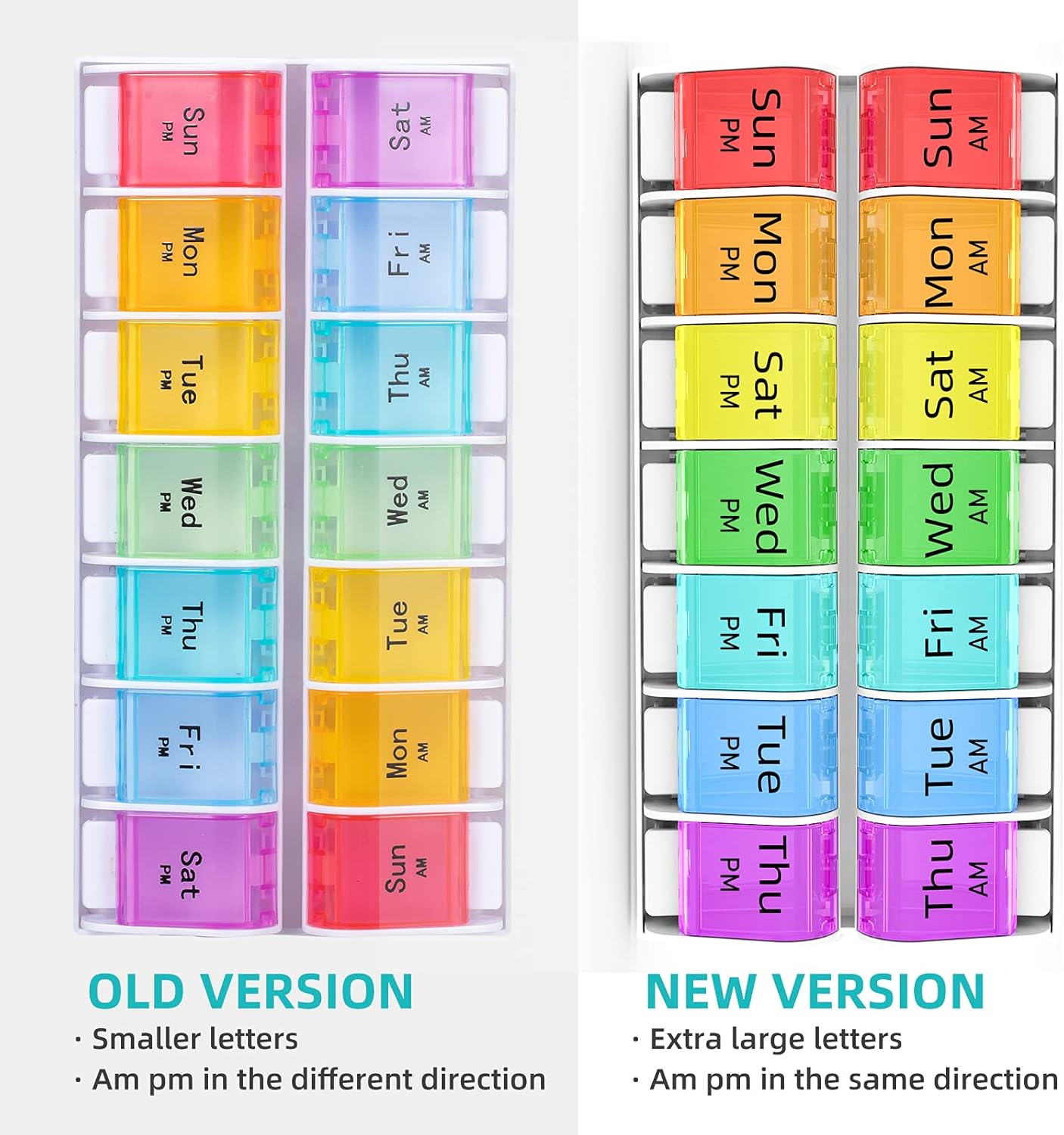 Weekly Pill Organizer 2 Times A Day Am Pm with Easy Push Button,7 Day Large Daily Pill Box Organizer to Hold Vitamin, Fish Oil, Supplements and Medicine (Color) (Without AM PM) : Health & Household