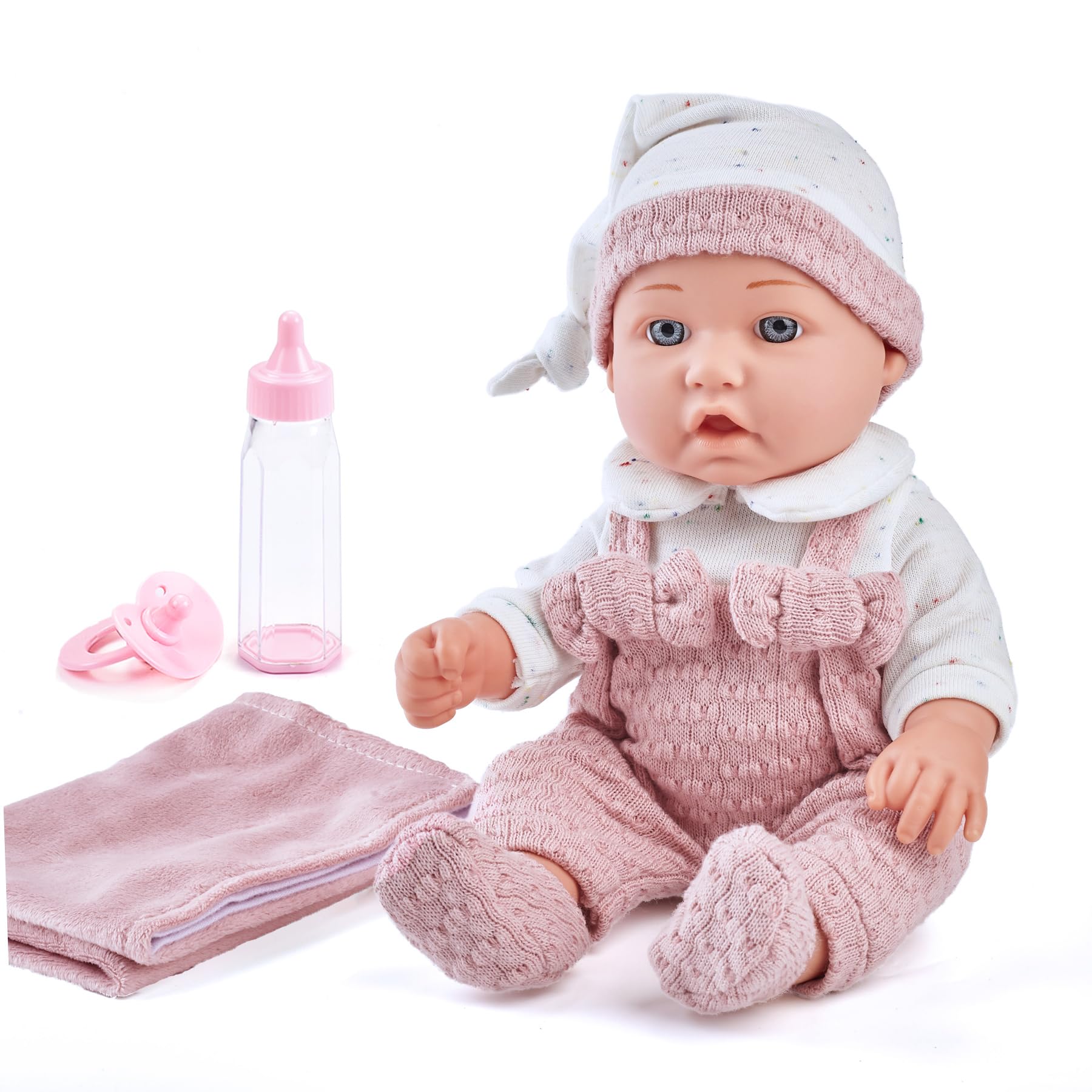 Enjoyin 12 Inch Baby Doll Playset for Toddlers Girl, Doll Accessories with Pink Clothes, Pacifier - Image 2