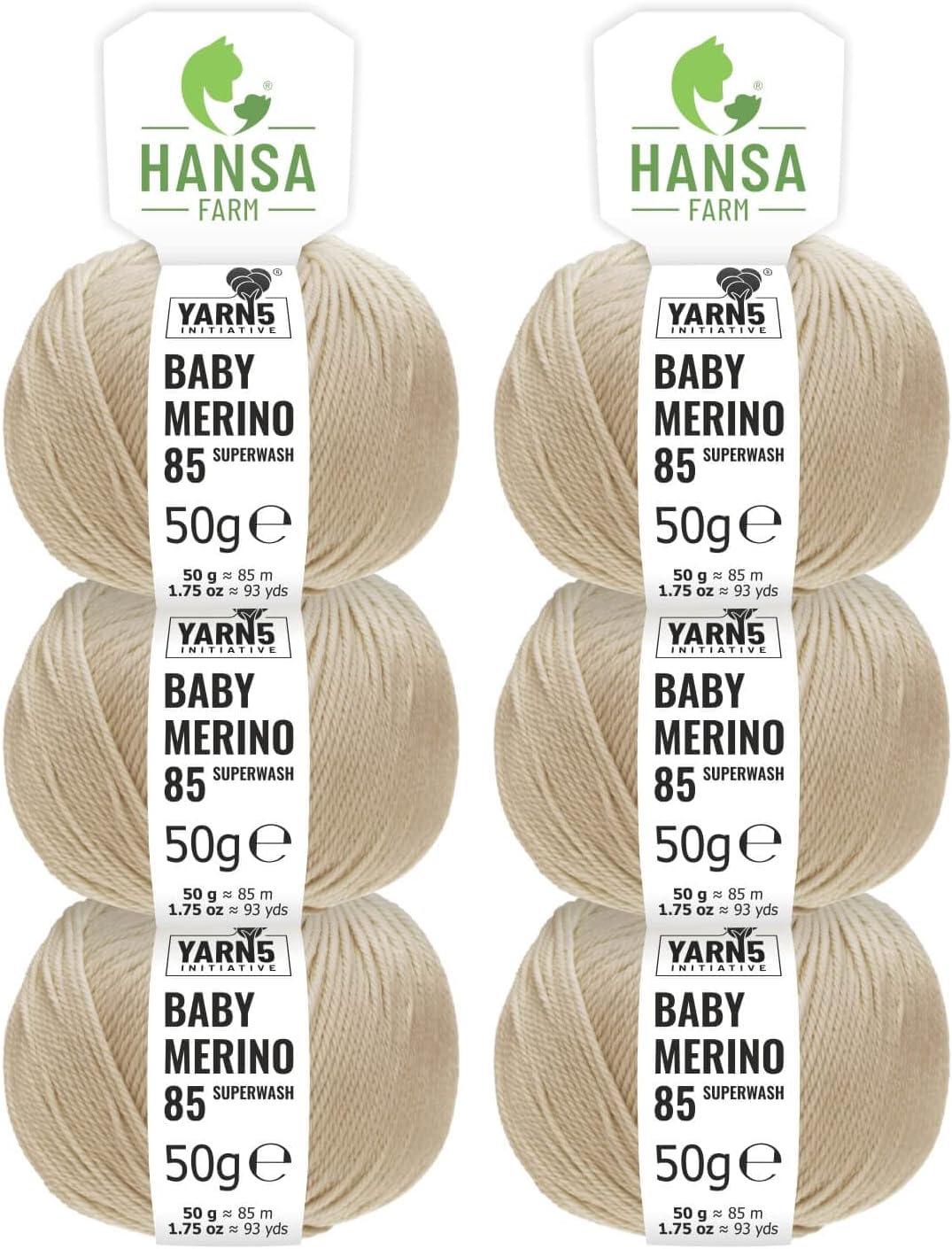100% extra-fine superwash merino wool in 35+ colours (non-itchy) - 300g set (6 x 50g) - Baby merino wool for knitting and crocheting in 4 yarn thicknesses - Beige (Light-Brown)