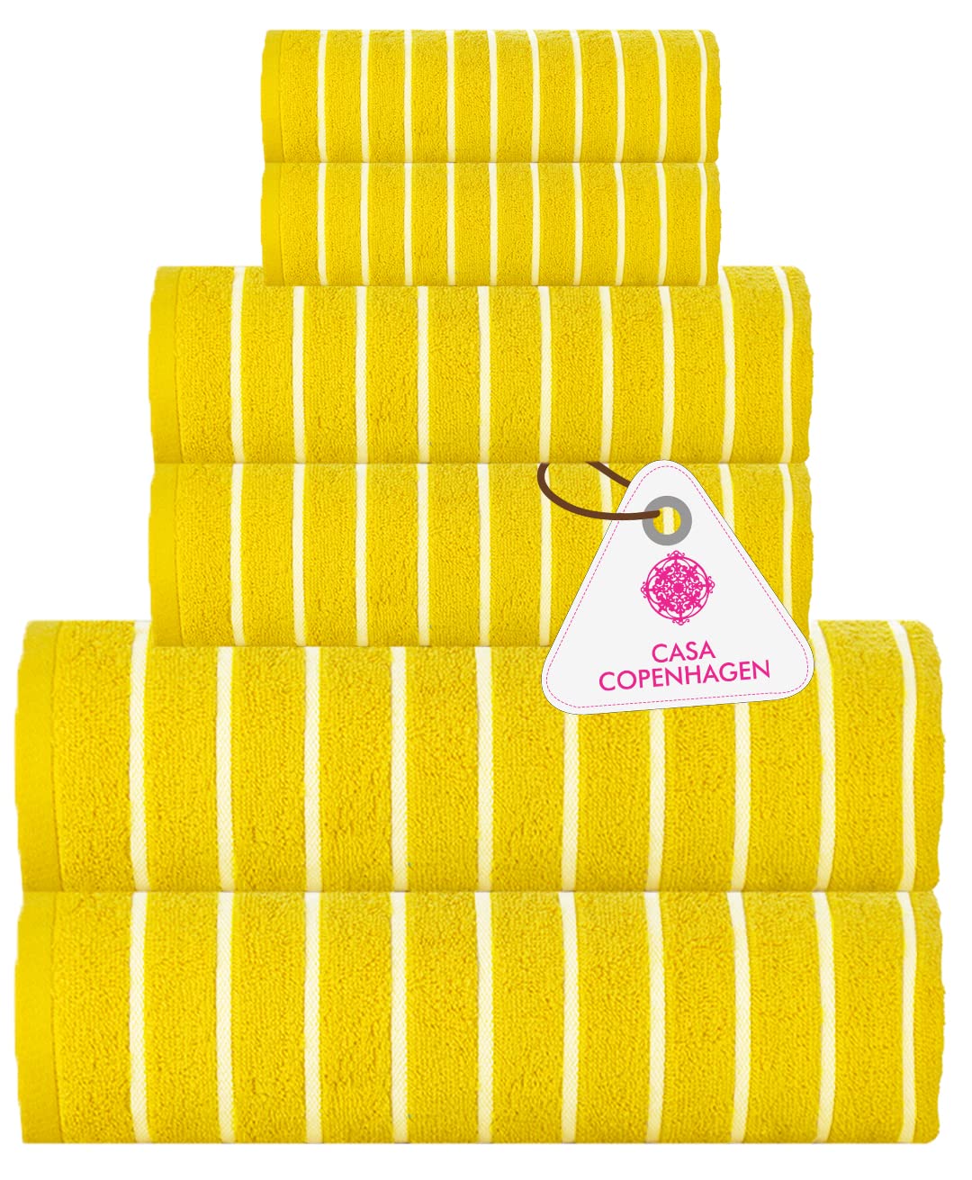 Casa CopenhagenEcstatic Designed in Denmark 600 GSM Hotel & Spa, Kitchen & Bath Set of 6 Egyptian Cotton Towels - 2 Bath Towels, 2 Hand Towels, 2 Washcloths - Butter Yellow