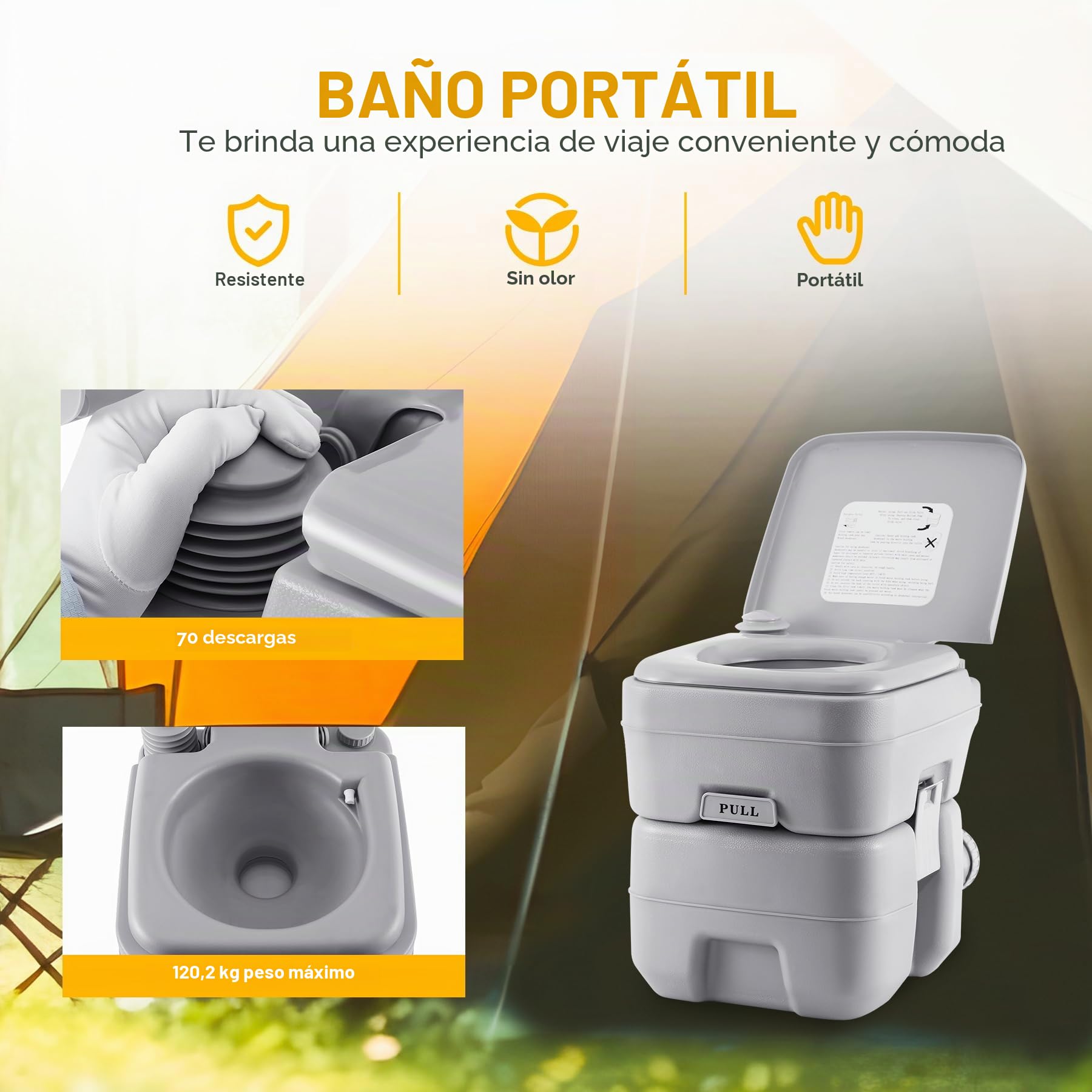 Samger 20L Inodoro Portatil, Químico Baño WC con Tapa de Inodoro, Desmontable Inodoro, Extraíble Químico Carga Máxima de 130kg para Autocaravana Camping RV