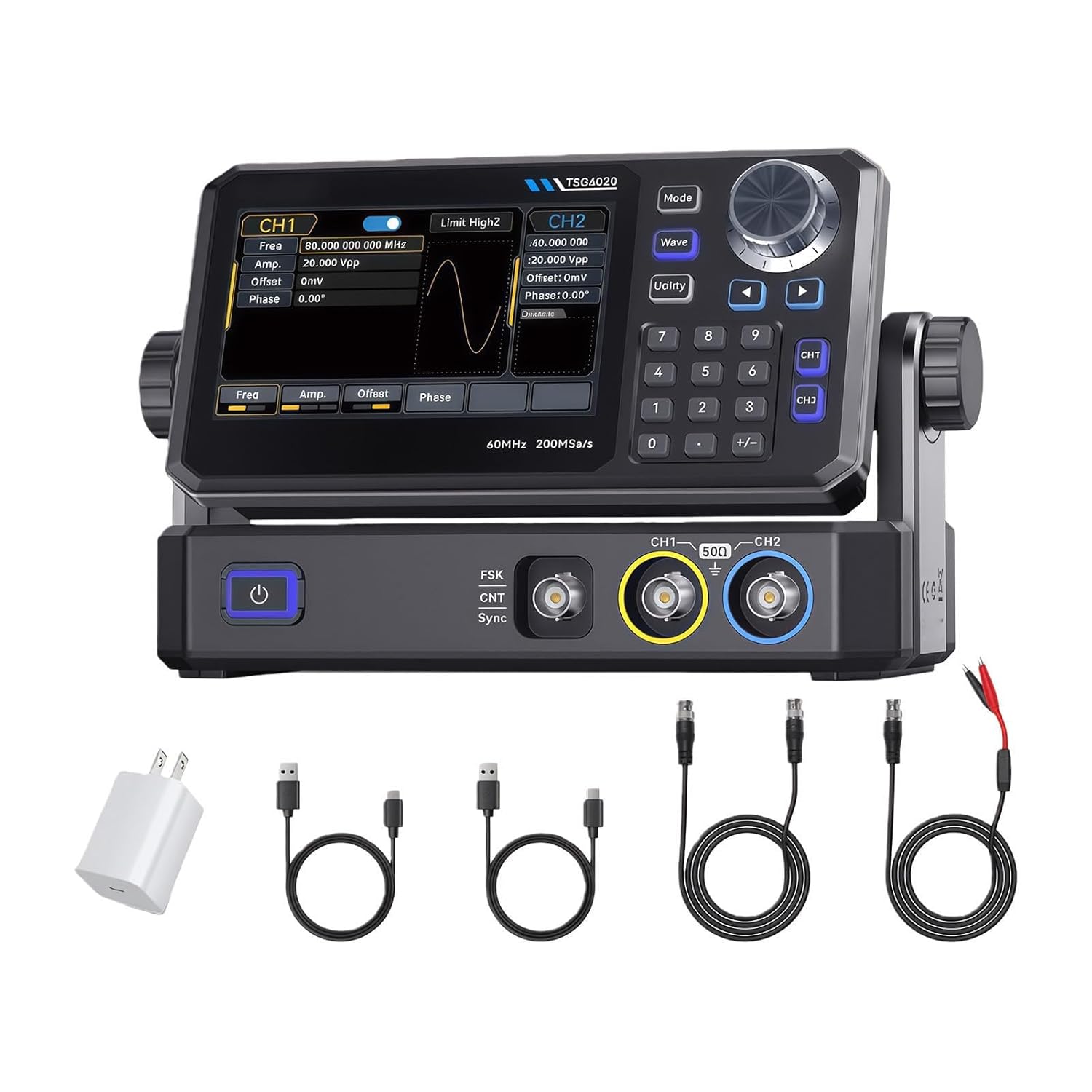 60MHz Dual Channel Function Generator Arbitrary Waveform Generator with 4.3 Inch LCD Screen for Circuit Debugging and Industrial Testing