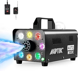 AGPTEK Fog Machine, 500W Portable Led Smoke Machine with Lights (Red, Blue, Green) & Wireless Remote Control for Halloween, Christmas, Wedding, Parties, DJ Performance & Stage Show