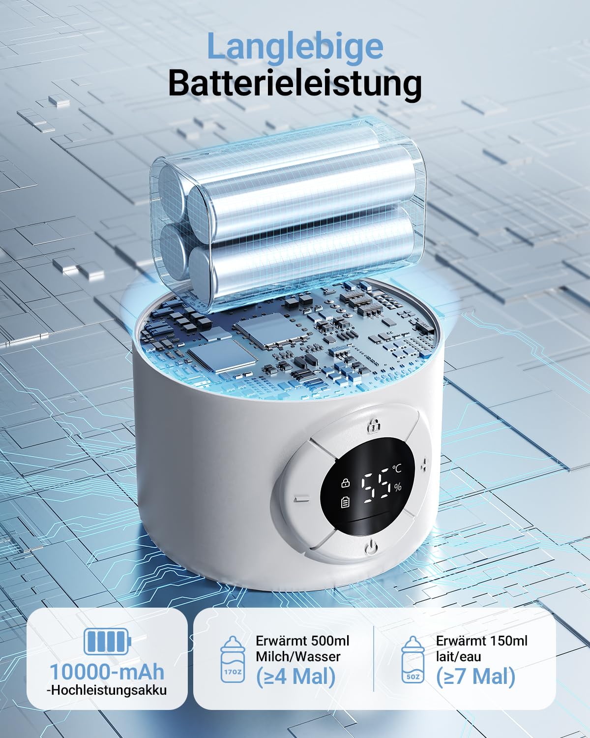 Bear Tragbarer Flaschenwärmer Baby für unterwegs, Schnell aufheizbarer elektrischer Milchwärmer ohne BPA, großes Fassungsvermögen von 500 ml für Muttermilch und Wasser, für Auto, Camping und Reisen