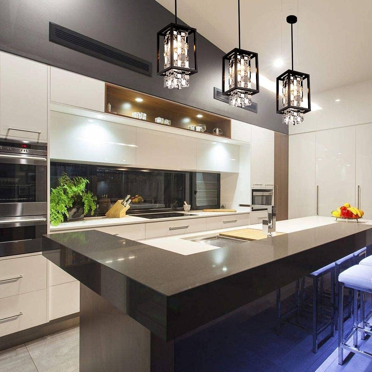 Black Friday - 40% OFF BEIRIO Modern K9 Crystal Pendant Lighting with 2-Lights LED Bulbs and Black Rectangle Metal Shade Adjustable Island Light for Restaurant Kitchen Table Bedroom Living Room Dining Room(6.7×13.4 inch)