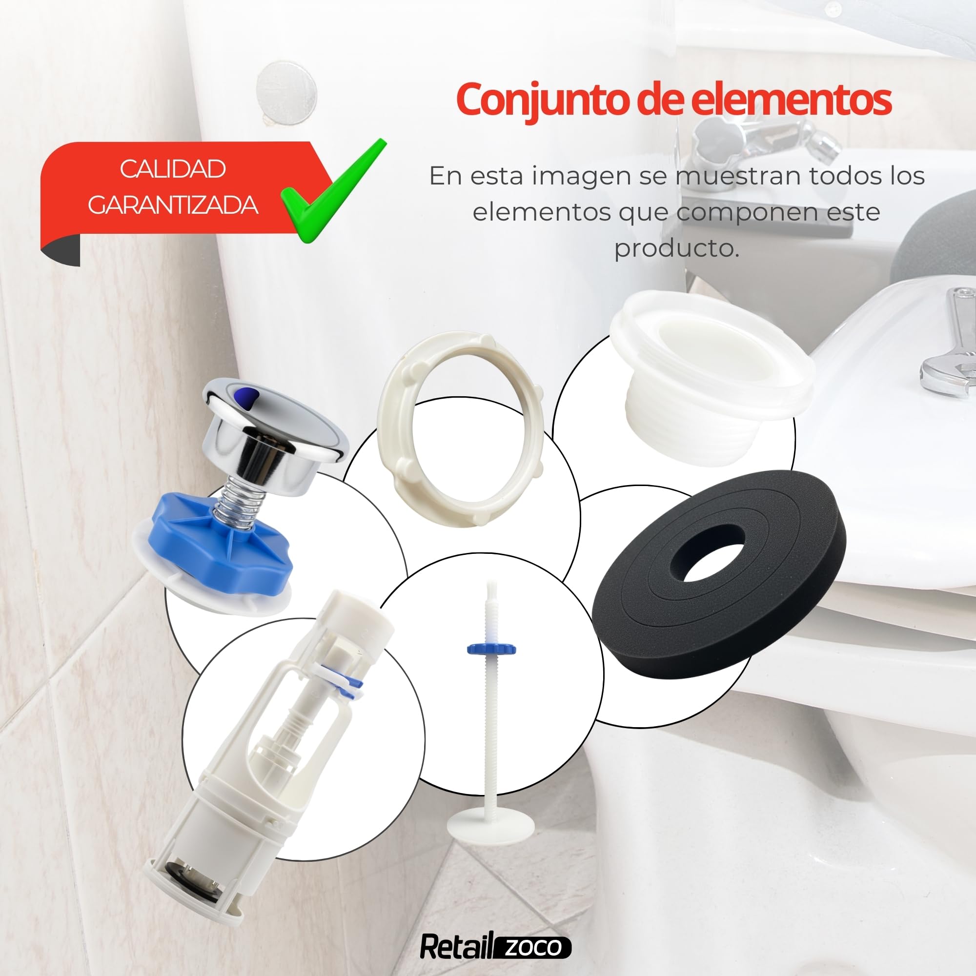 Mecanismo de doble descarga para WC, Válvula Descarga Inodoro, Descargador WC universal, Apto para cualquier tipo de cisterna estándar con doble pulsador 3/6 L de descarga para ahorrar agua - imagen 6