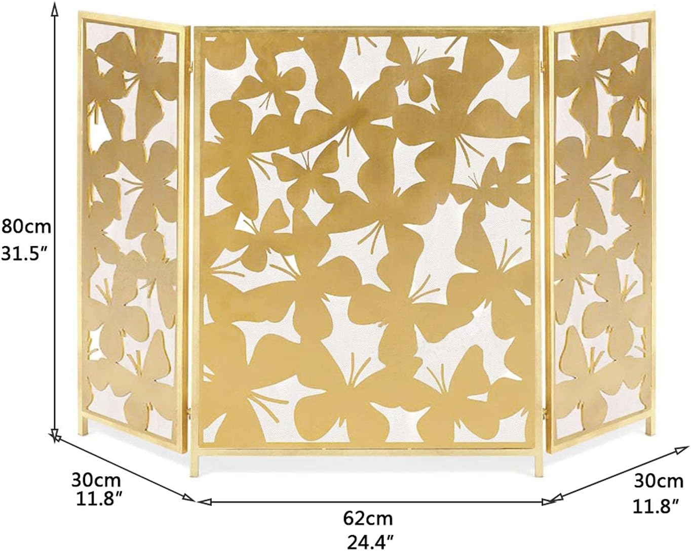 暖炉スクリーン 金属製暖炉スクリーン 3パネル バタフライ装飾パターン スチールメッシュ 暖炉スクリーン 火花ガード 格子 リビング