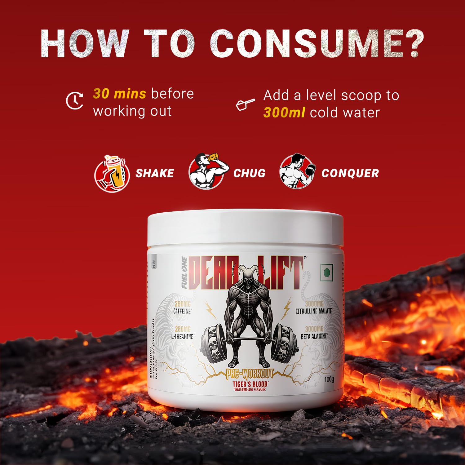 FUELONE Dead-Lift Pre-Workout, Tiger's Blood Watermelon, 100g — Amazon image 5