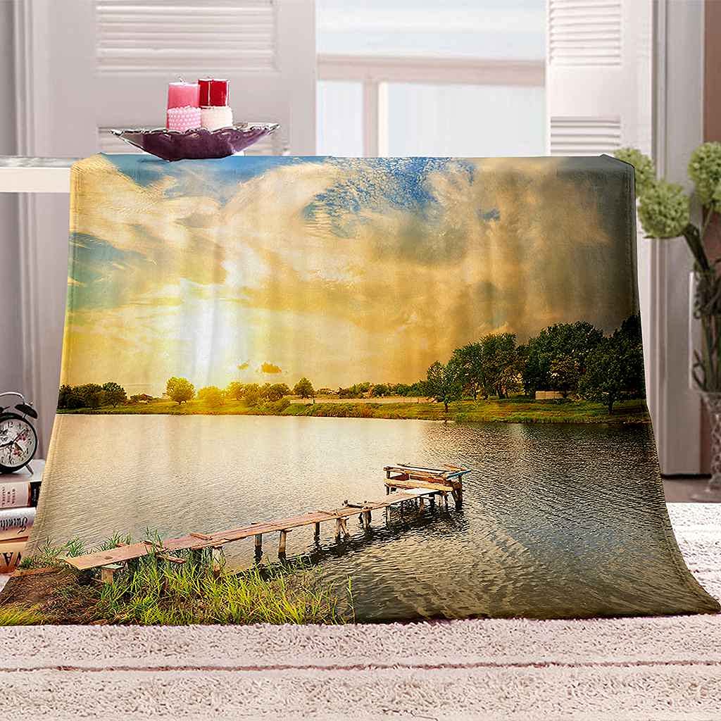 Couverture polaire paysage de lac plaid flanelle cadeau cocooning