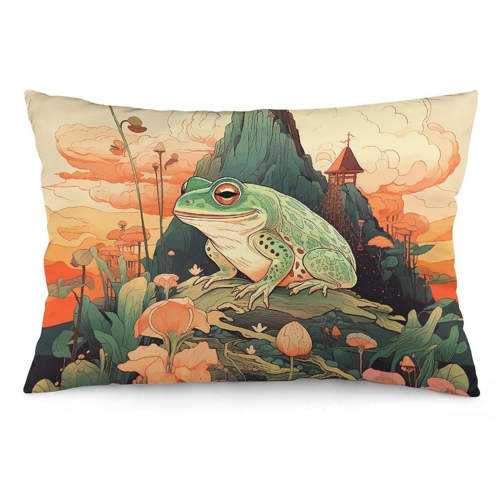 2 Pack Pillow Cases for Hair and Skin, Soft Breathable Pillow Case Covers with Hidden Zipper, Frog on Mountain Pillowcase 16 "x24 Pillow Covers for Sleeping Gift