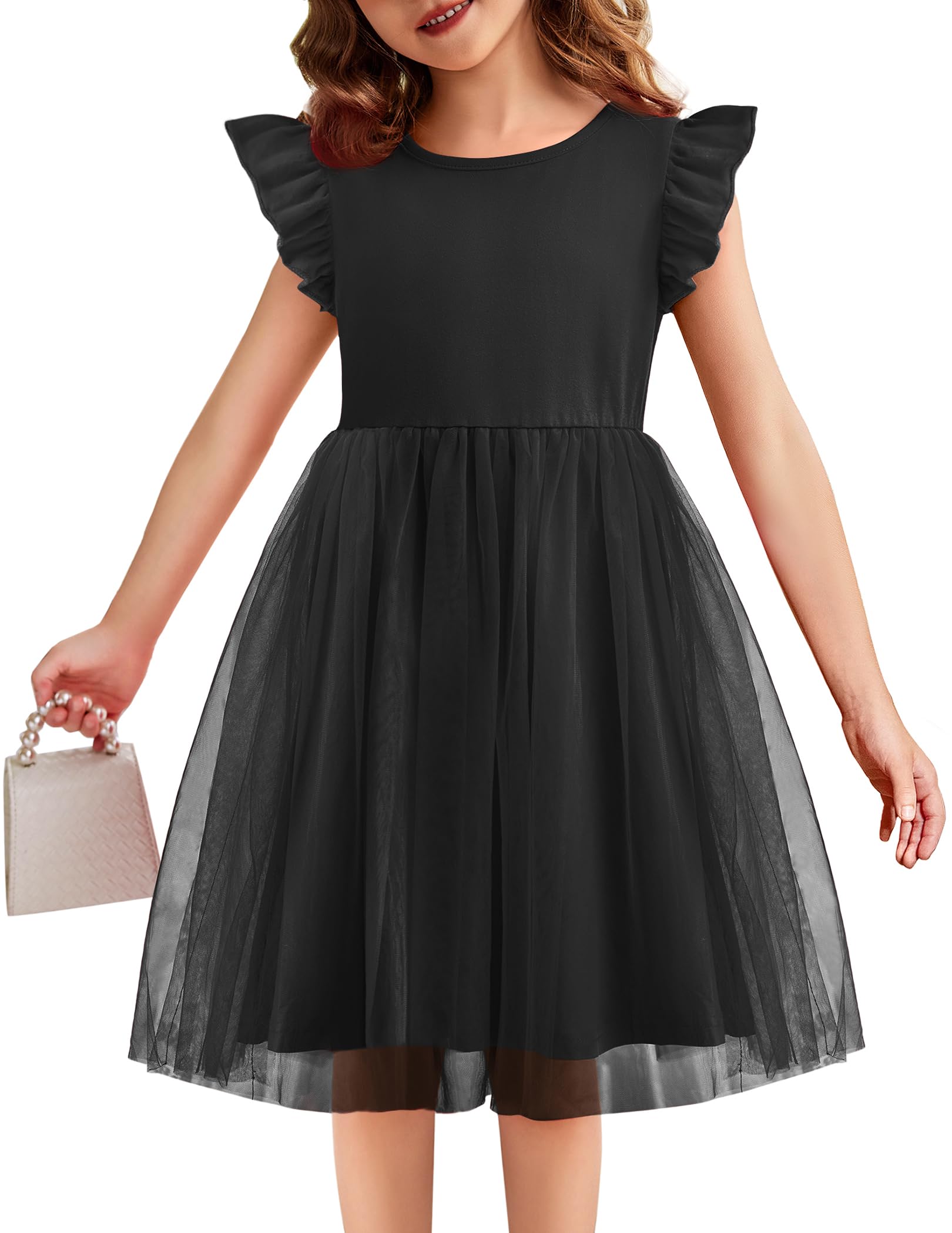 Flypigs Toddler Tutu Dress Girls Ruffle Tulle Dresses Cute Summer Party Princess Sundress for 2-7Y