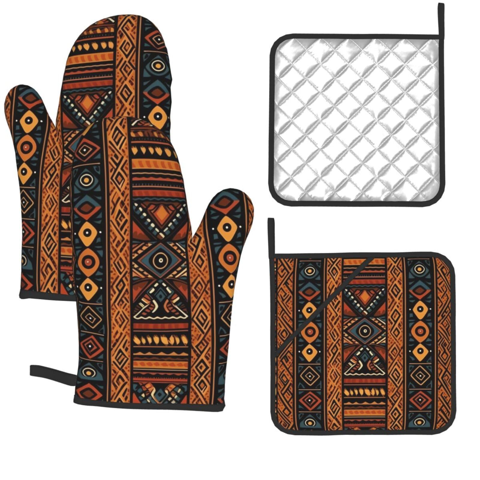 4 Pcs Oven Mitts and Pot Holders Set 500°F Heat Resistant Oven Gloves and Hot Pads Kitchen Mittens Cooking Gloves Potholders for Baking Grilling BBQ