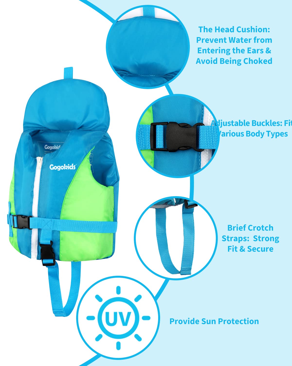 Gilet De Flottaison Bébé Gogokids - Néoprène - Sifflet Et Sangle Réglable - Apprentissage Natation Enfant 11-35kg