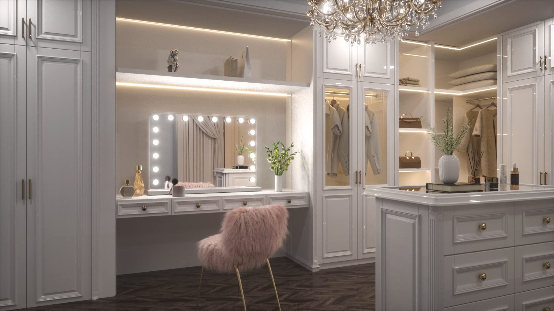 Keonjinn Large Vanity Mirror with Lights, Hollywood Lighted Makeup Mirror with 18 Replaceable LED Bulbs 3 Color Lighting Modes Hollywood Mirror for Bedroom, Tabletop or Wall-Mounted Metal Frame(White)