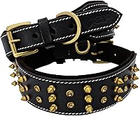 Vista 1 de BlazingPaws® Sabrington - Collar de perro de cuero con púas de lujo de 2 pulgadas de ancho para perros grandes con púas atornilladas en cuero negro