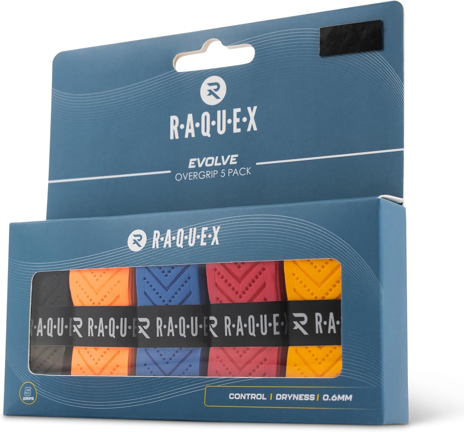 Raquex Overgrips Evolve 5-Pack Multicolor Tennis Badminton Squash Padel Pickleball Grip Antideslizante