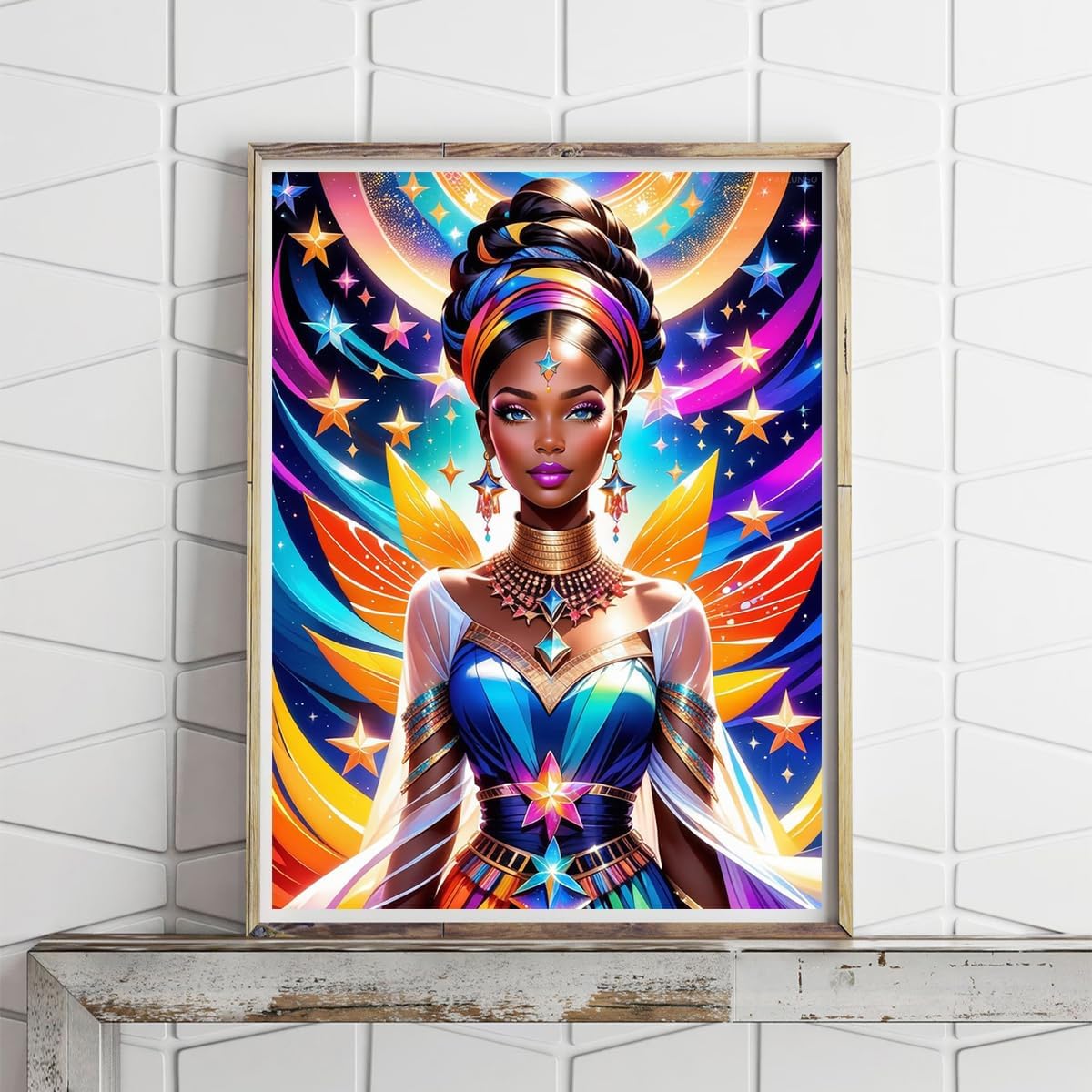 UPABLUNSO Portrait Diamond Painting Kits for Adults, 5D African American Round Full Drill Art, Beginner Rhinestone Fantasy African Women Diamond Art Kit for Home Wall Decoration Gifts 12x16inch