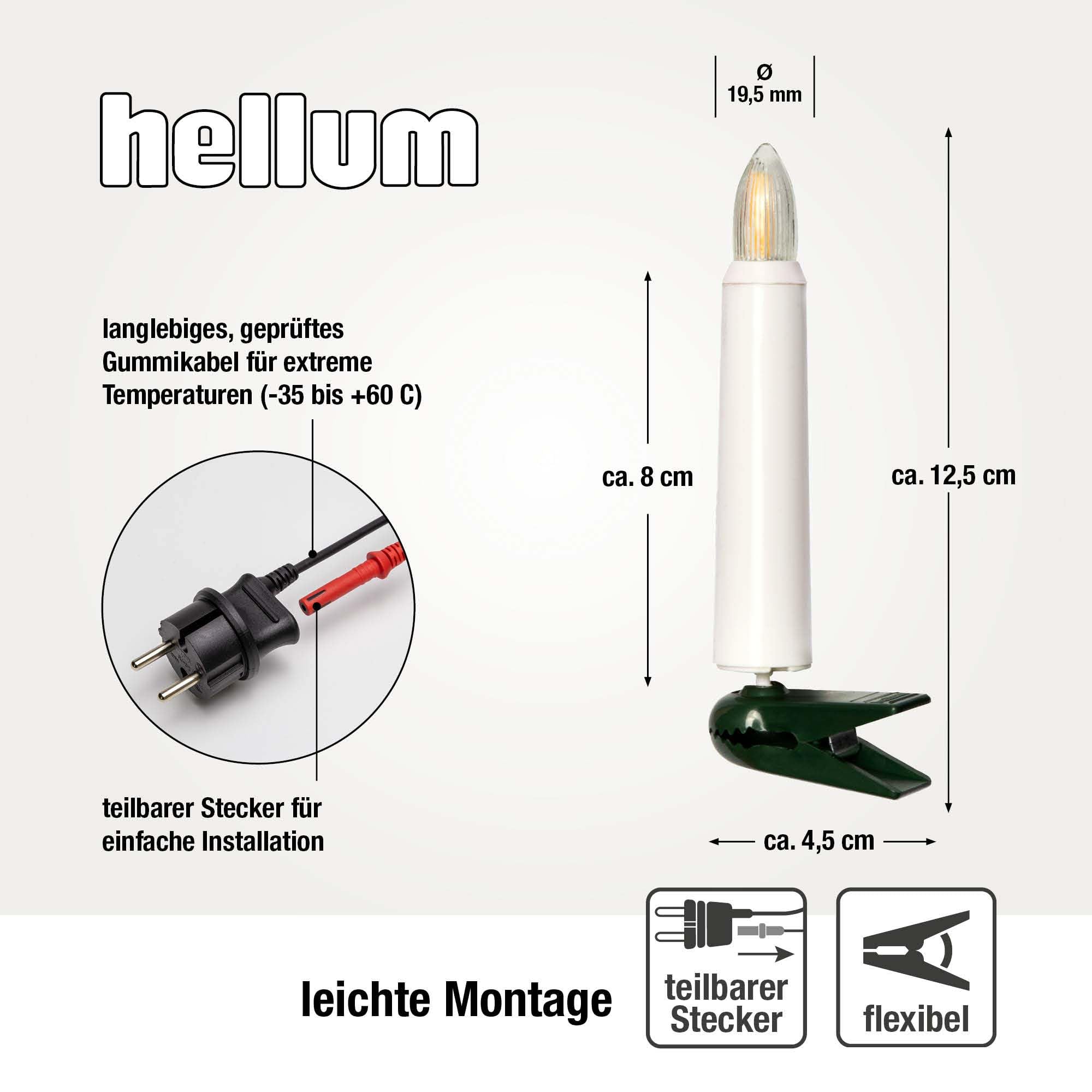 hellum Lichterkette Tannenbaum außen LED-Filament 30 LED, Stecker teilbar | Made in Germany warmweiß, Lichterkette Christbaum mit Clip, 29m beleuchtet, Kabel schwarz, für Weihnachtsbaum <59lm 842517