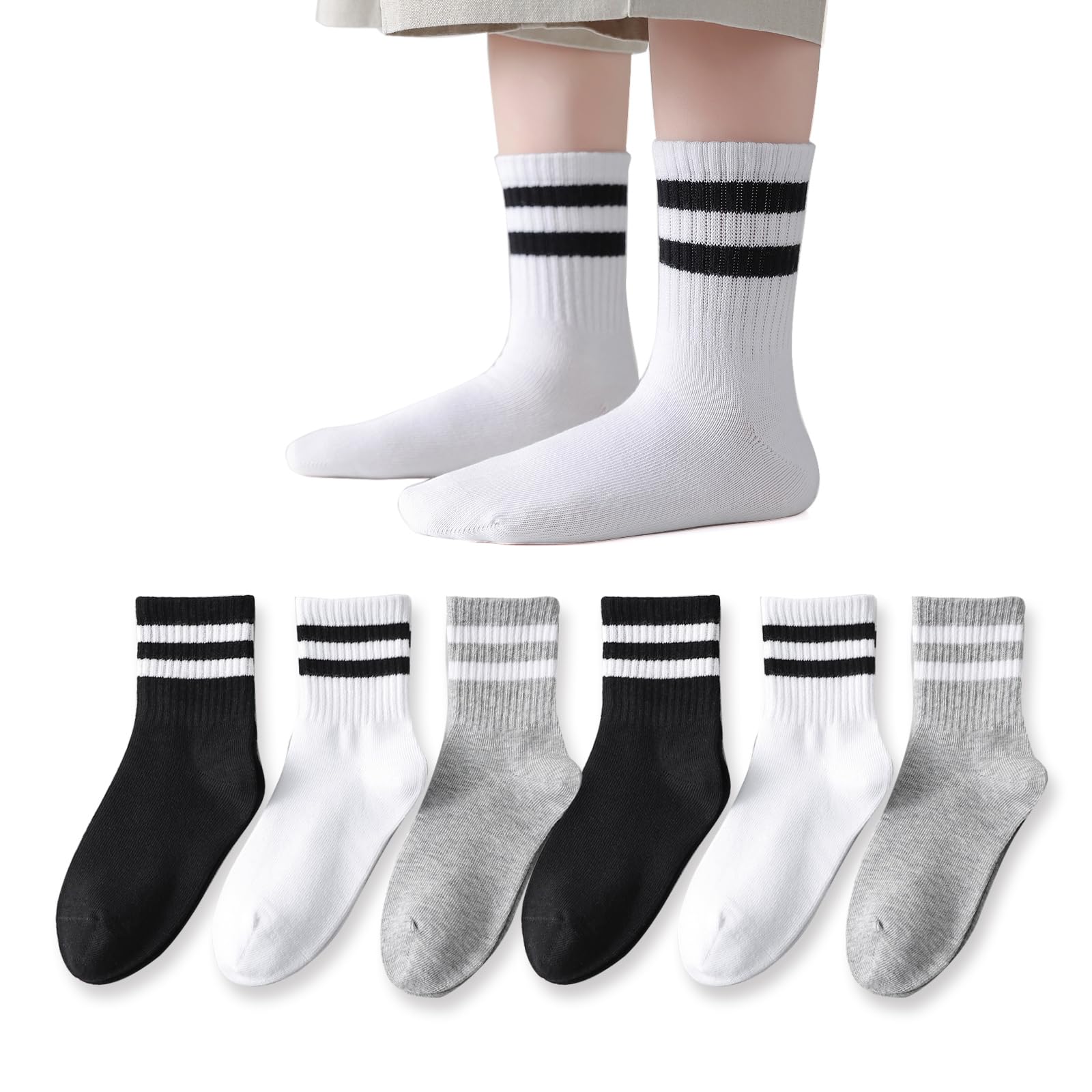 EPEIUS Kids Crew Socks Seamless Cotton Dress Socks for Boys Girls 1-15Y