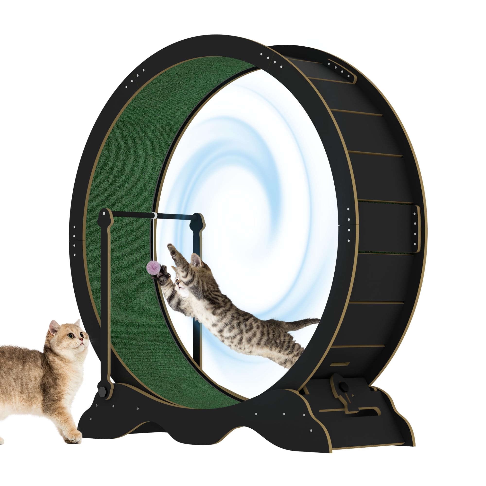 Katzenlaufrad, 115cm Katzen-Laufrad für Indoor-Katze, Laufband mit Abnehmbaren Teppichboden, Lock & Playing Ball, Holzlaufrad für Kleine, Mittelgroße und Große Katzen Fitness-Gewichtsverlust-Gerät - B
