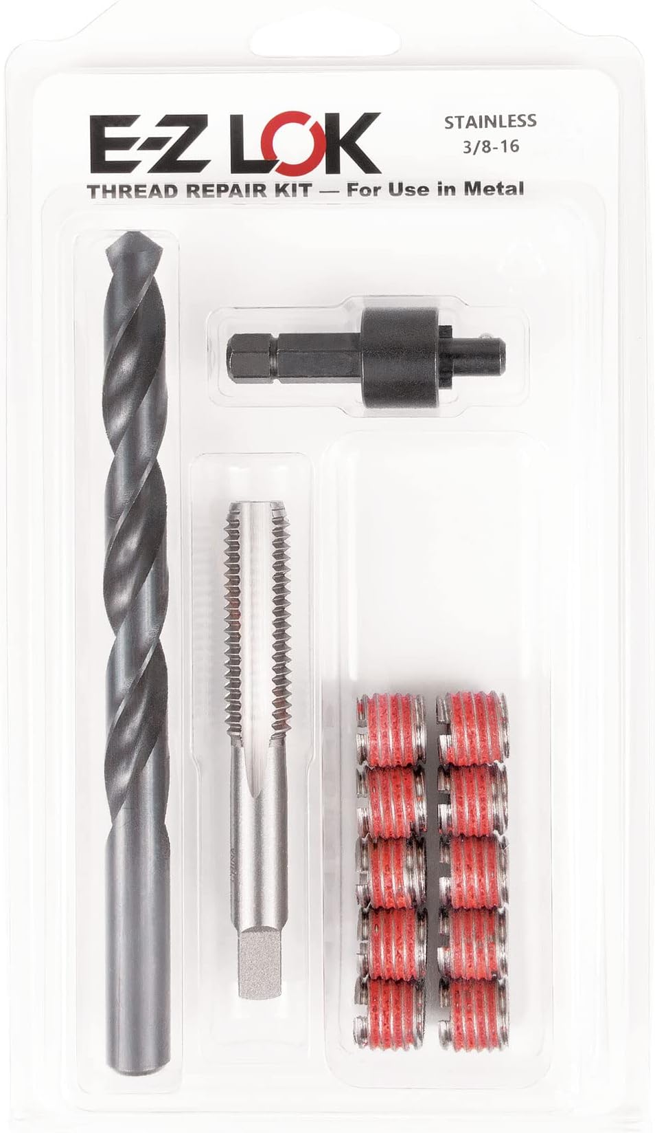 E-Z LOK Metal Thread Repair Kit Tool and Stainless Steel Threaded Inserts Standard Wall 3/8-16 x 9/16-12