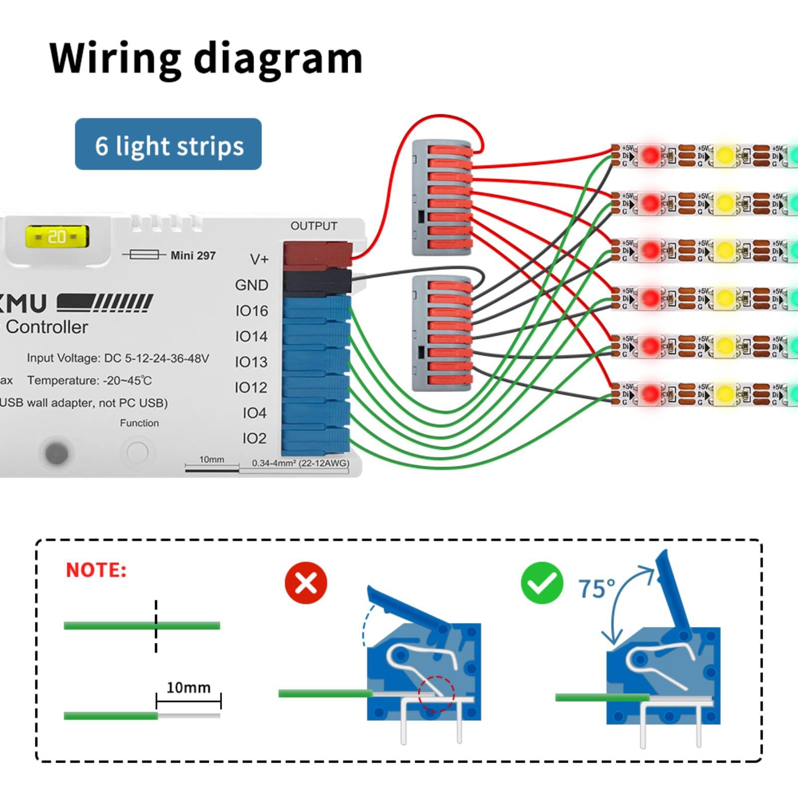 GLEDOPTO Contrôleur WLED 6 Sorties – ESP32 WiFi + Ethernet, 5-48V 15A, Audio Réactif, Relais, Compatible WS2812B/WS2815/SK6812 pour Bandes LED Adressables