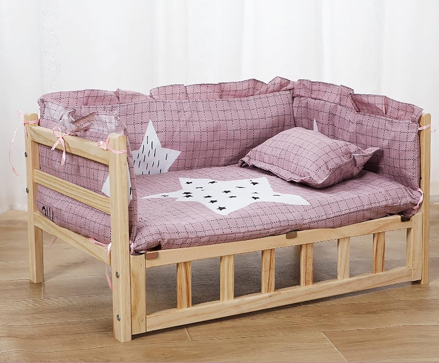 Large Wooden Raised Pet Cots, Comfortable Elevated Dog Beds with Fence ＆ Bedding, Keep Dogs Off Couch Sofa, Multiple Sizes S, M, L, XL (Color : Style3, Size : XL112x64x38cm/44x25x15) (Style1 M)