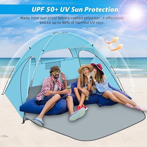 Miniatura 2 de Tienda de campaña de playa con protección UV UPF 50+ para 2-3 personas, cabaña portátil y fácil de instalar, 3 puertas enrollables y varillas de