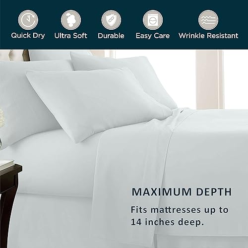Miniatura 5 de Juego de sábanas de 4 piezas, microfibra, azul claro, juego de sábanas Queen