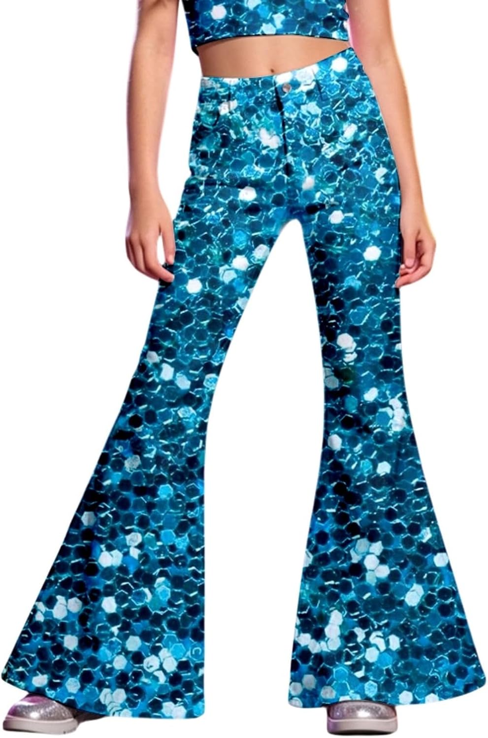 Girl's High Waist Flared Pants Graphic Print Hippie Bell Bottoms with Pockets Holiday Halloween Performance Outfits 5-16Y
