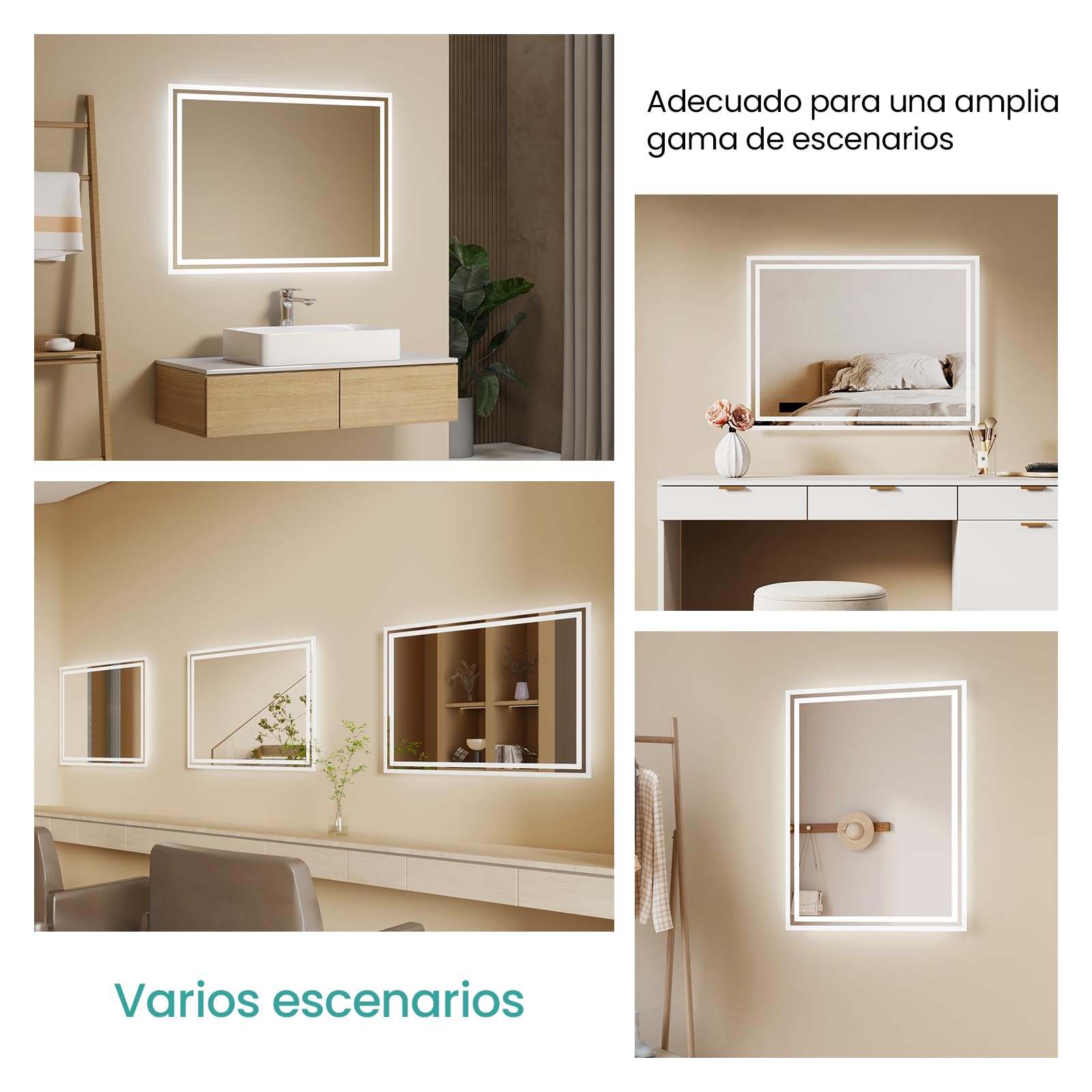 EMKE Espejo Baño con Luz Led, 60x120 cm, Antivaho, Interruptor de Palanca | Espejo de Baño,2 temperaturas de Color (Blanco cálido/Blanco frío), Horizontal/Vertical, Espejo LED, IP44