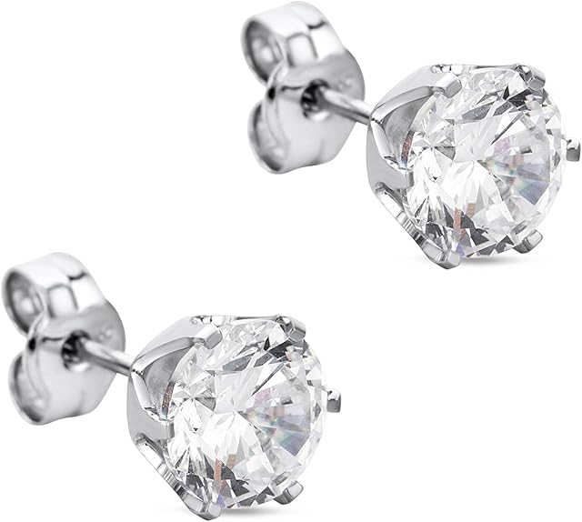 Orovi Gold Stud Earrings for Women - Solid 9k /375 White Gold - Sapphire/Ruby/Emerald/CZ Gemstone Earrings - Hypoallergenic