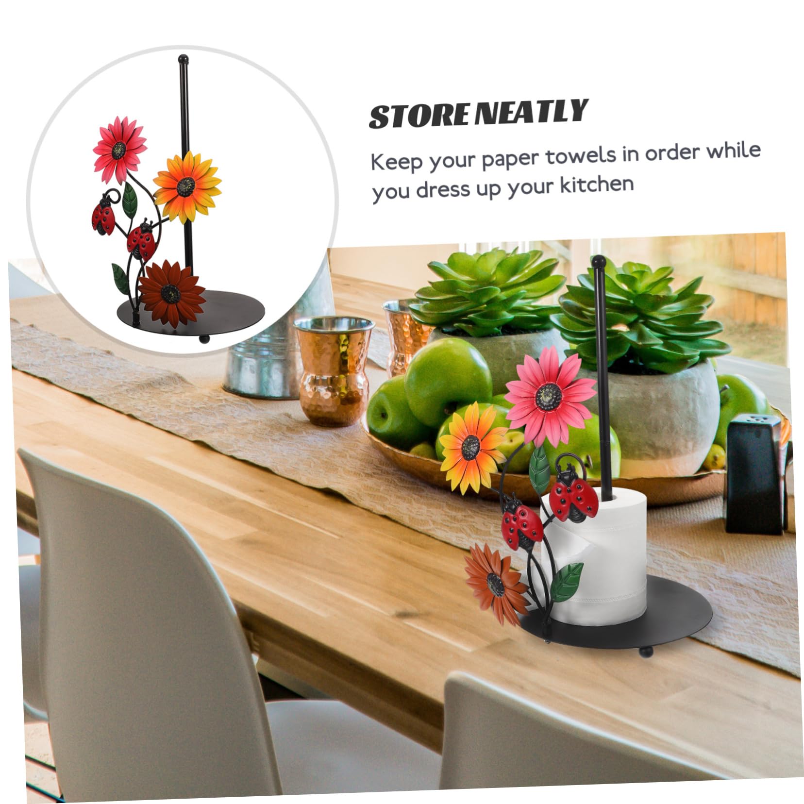 Operitacx Portarotolo Facile da Spostare a Forma di Girasole in Ferro da Cucina Supporto Verticale Stabile e Decorativo per Cucina e Soggiorno