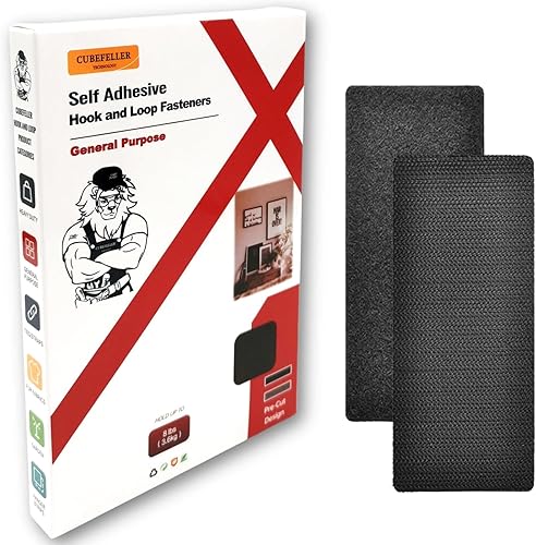 cubefeller Tiras de gancho y bucle de 4 x 2 pulgadas con adhesivo (9 juegos), color negro, cinta adhesiva de resistencia industrial resistente, para