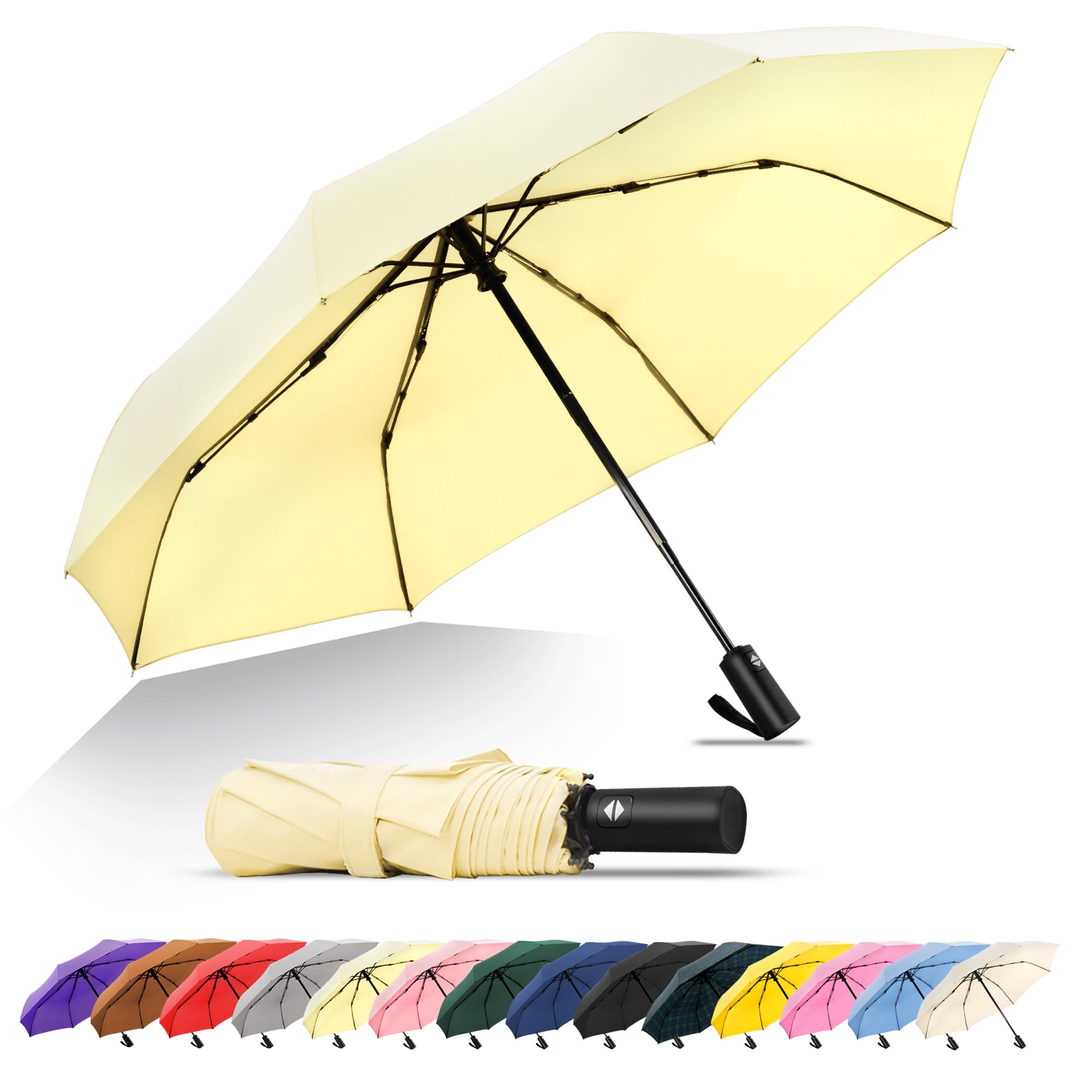 Soulrain Ivory Umbrellas For Rain, Durable & Compact Umbrella, Backpack, Purse, Portable Umbrella For Travel - Auto Open Close Strong Fiberglass(Ivory)