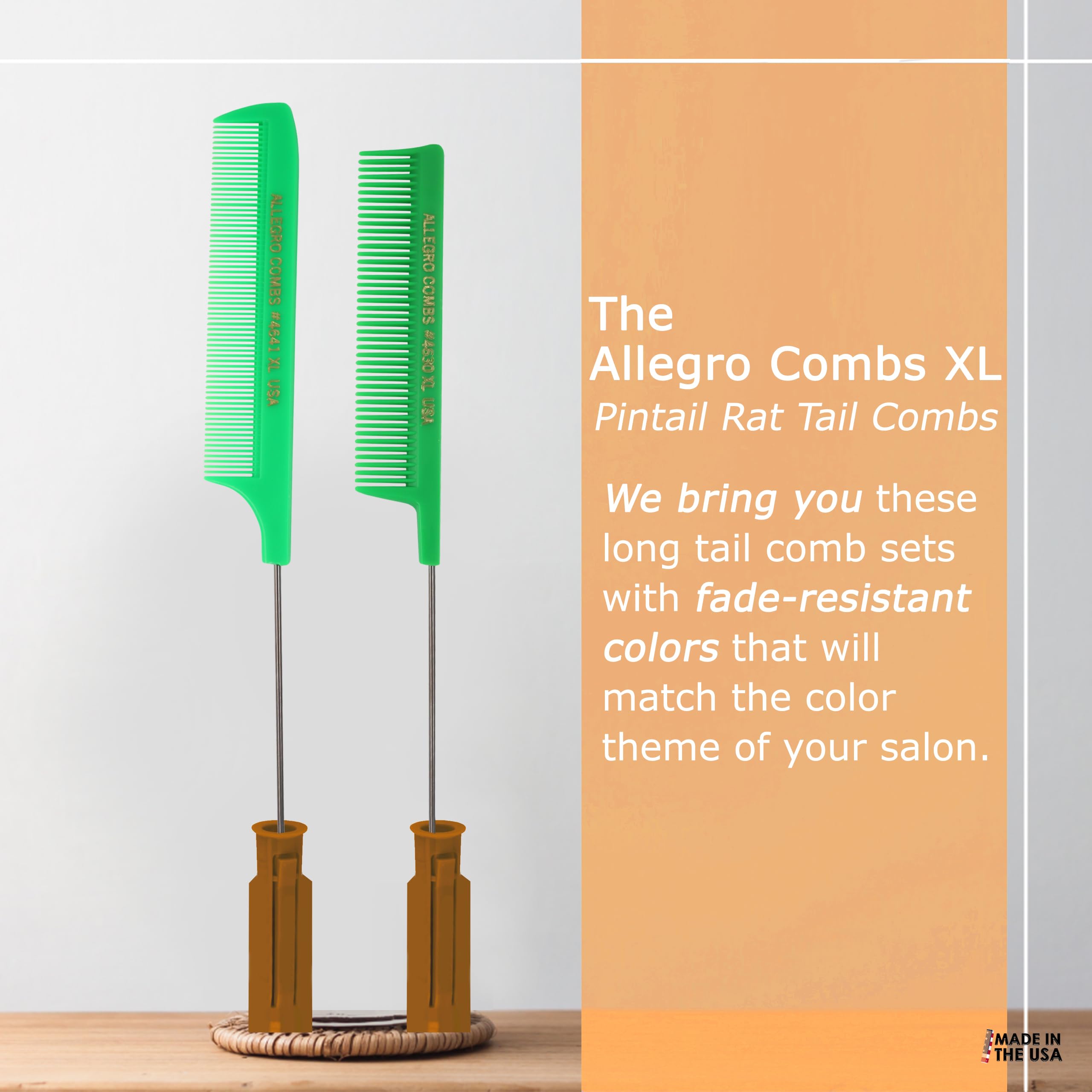 Allegro Combs XL Rattenschwanzkämme Pintail Trennkämme Metallschwanztrennkämme Aluminium Stichkämme Zopfstich Kämme 2 Stück (Neongrün)
