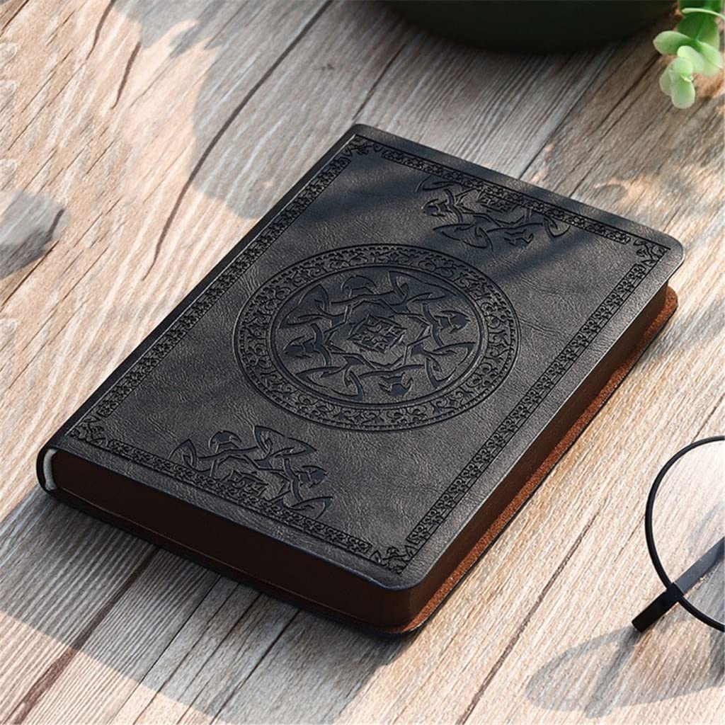 TAHALI Portátil Vintage patrón PU Cuero Cuaderno Diario Bloc de Notas papelería Regalo Viajero Diario (Color : Black)