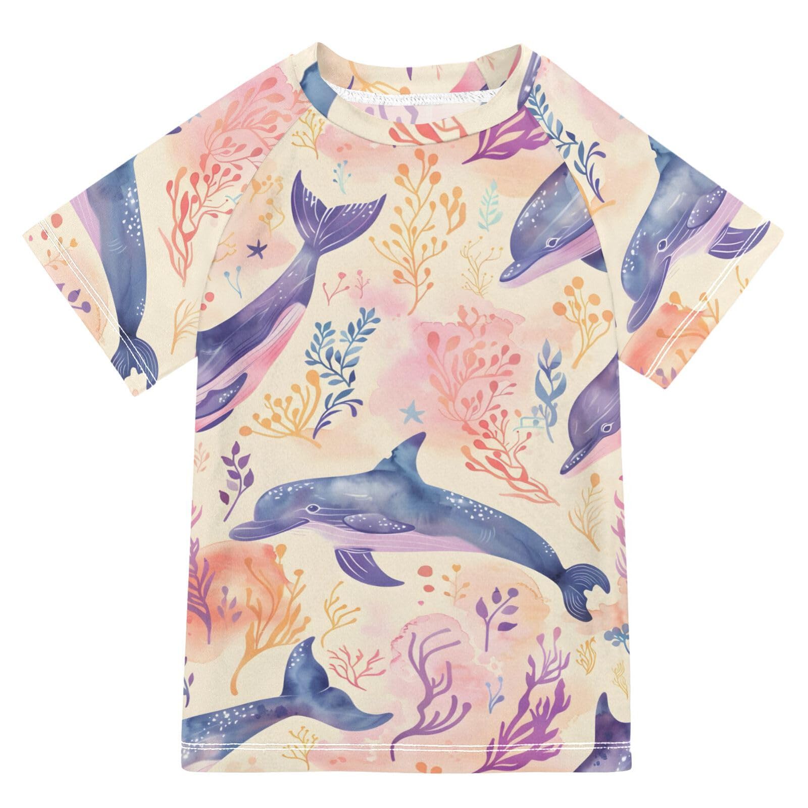 ALAZA Kids Rash Guard Boys Toddler Swim Shirts Short Sleeve Dolphin Sea UPF 50+ 3T