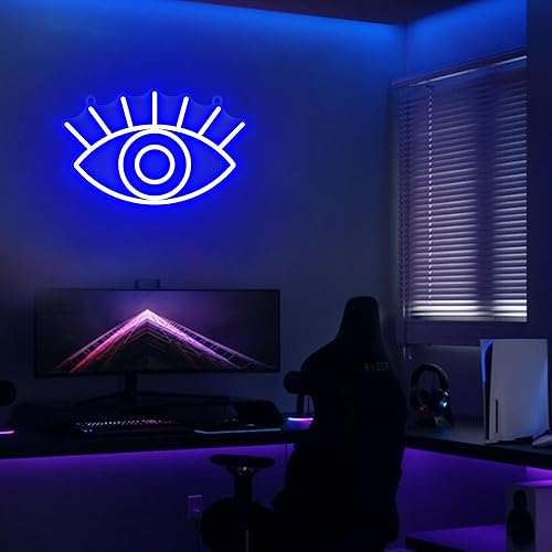 Miniatura 6 de Attivolife Letrero de neón de ojos, luz nocturna decorativa azul malvado de ojo con alimentación USB, decoración de pared para dormitorio, sala de