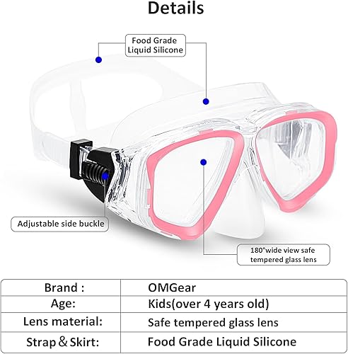 Miniatura 2 de OMGear Gafas de natación de silicona para niños, máscara de buceo, para niños, gafas de snorkel de vidrio templado con cubierta de nariz, gafas de