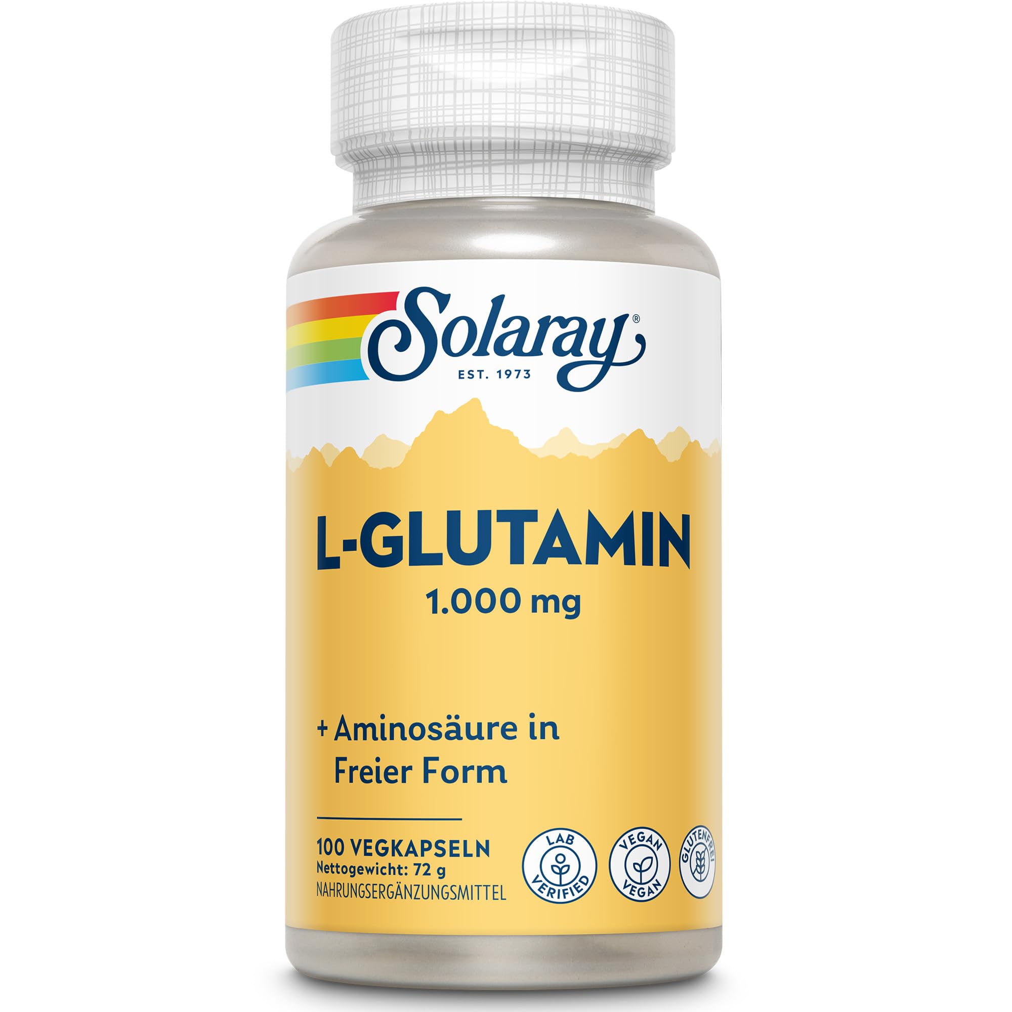 Solaray L-Glutamin 1000 mg – 100 vegane Kapseln – Hochdosierte Aminosäure für Training & Regeneration – Post-Workout Supplement für Männer & Frauen – Laborgeprüft & Magnesiumstearatfrei
