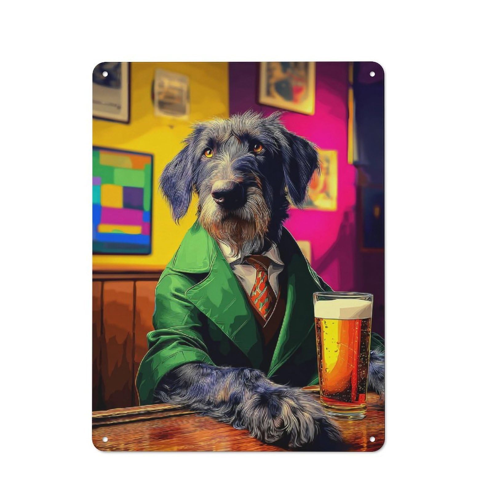 Junmoney Dog In Suit Enjoying Beer At Bar -11 Warehouse Style Tin Wall Sign 40X30cm Featuring Loft Wall Plaque For Loft, Studio, Office Or Creative Room