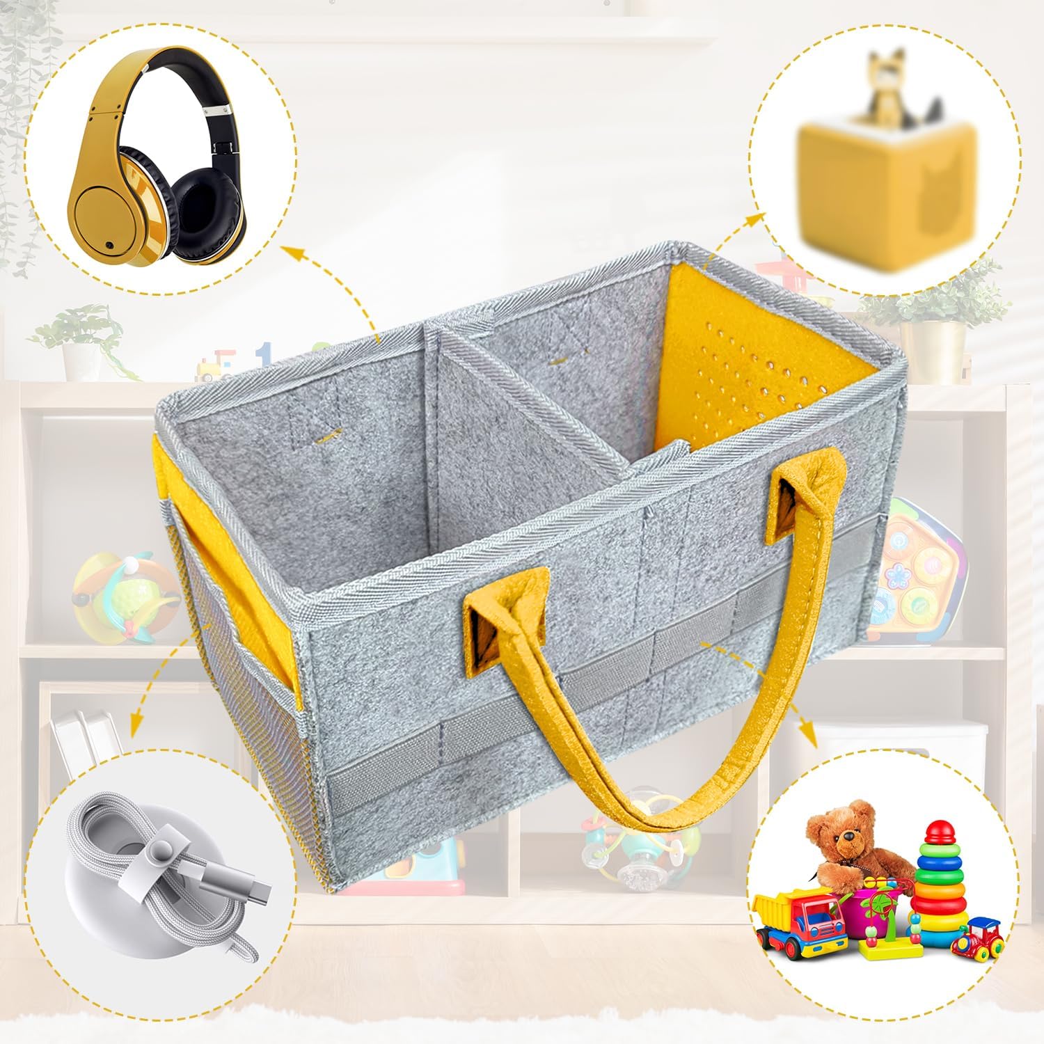 NECXON Carry Case Box Carry Case Box Storage Carrier with Handle & Side Net Pocket Carrying Bag for Starter Set Accessories Figures Christmas Gifts (Yellow) - Image 4
