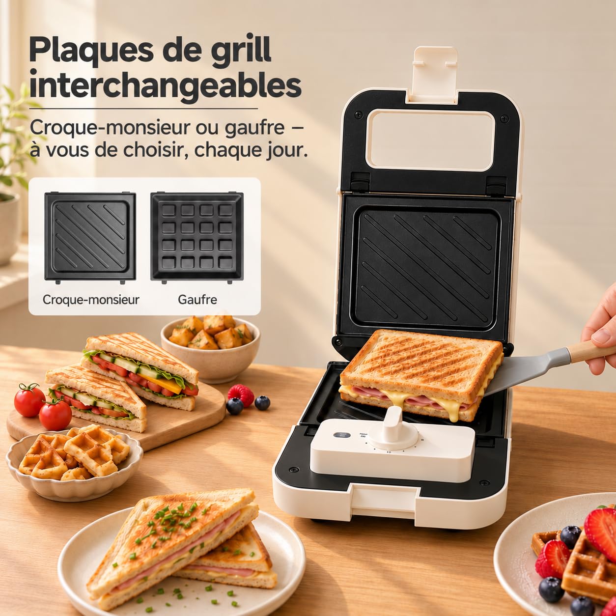 SIMPLUS Appareil Croque Monsieur 3 en 1, Gaufrier Panini