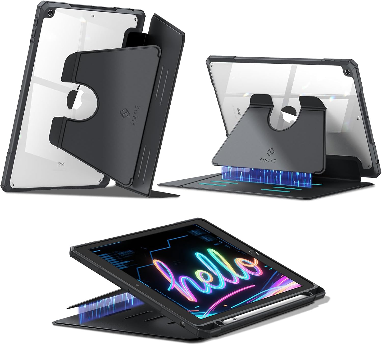 Fintie Multi-Angle Viewing Case for iPad 9th/8th/7th Generation 10.2 Inch | Portrait & Landscape Angles, Magnetic Ultra-Stable, Clear Hard PC Back Cover, Pencil Holder, Auto Wake/Sleep, Black