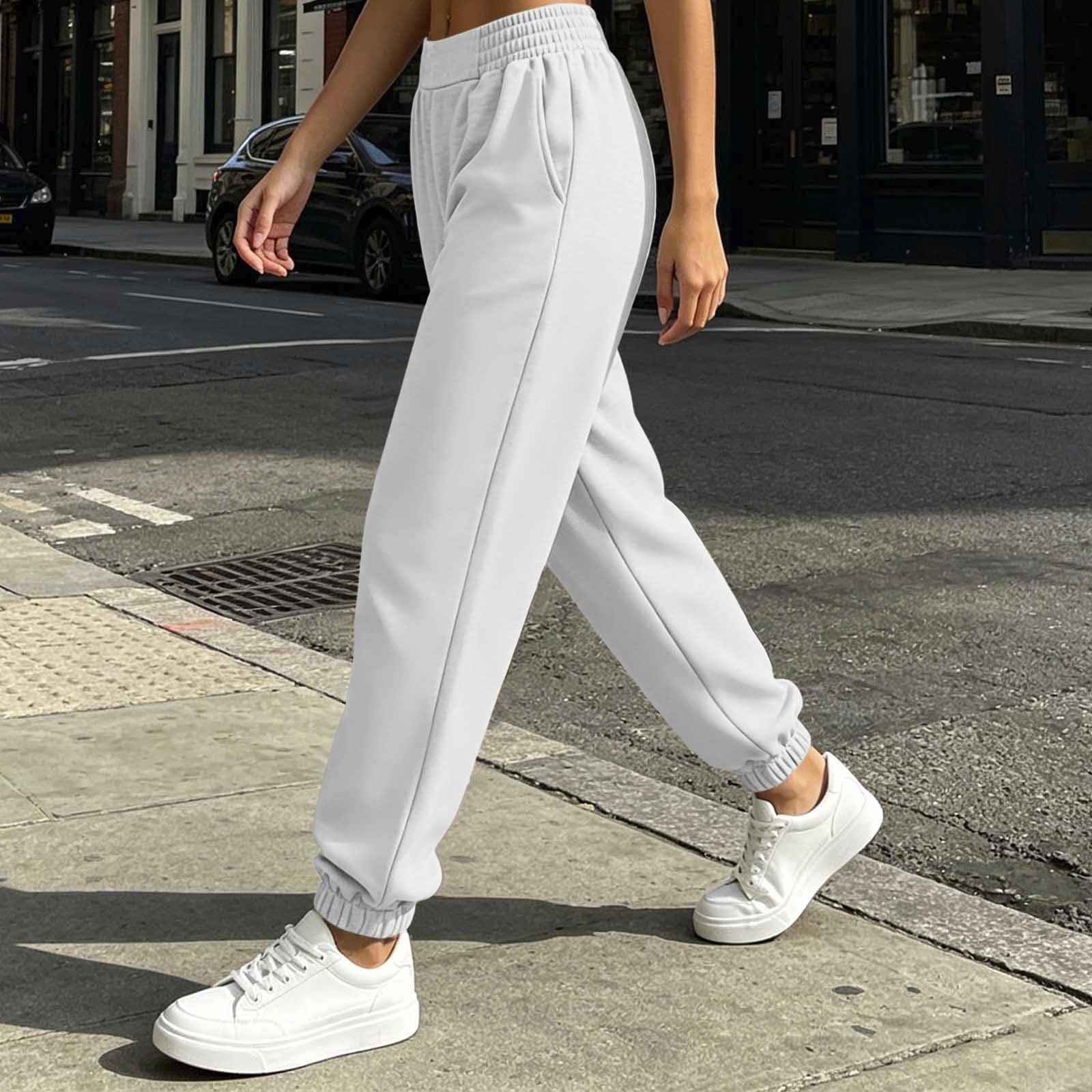 Generico Pantaloni Sportivi Donna Pantaloni Tuta a Vita Alta Comodi Pantalone a Gamba Larga Larghi e Leggeri Pantalone da Corsa con Tasche Dritti Pants Baggy per Allenamento Jogging Fitness